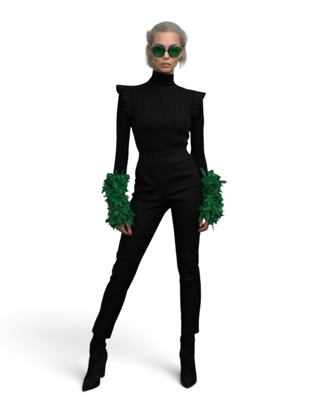 Handmade Green knitted thick cotton Cuffs - Women's Statement piece